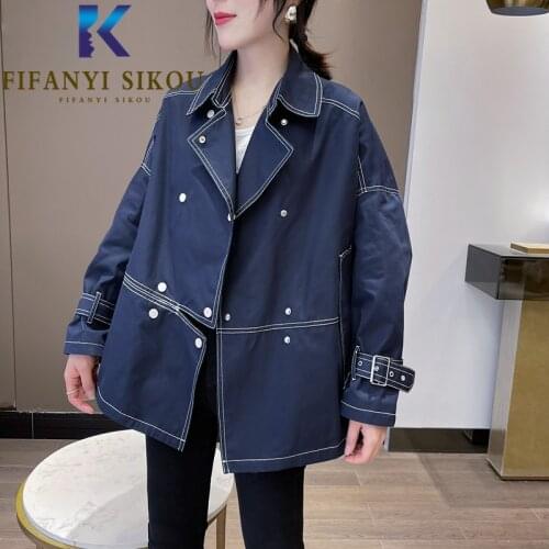 Korean Casual Trench Coat Women Double Breasted Sashes Lapel Fashion Loose Windbreaker Spring Autumn Short Trench Coat Female