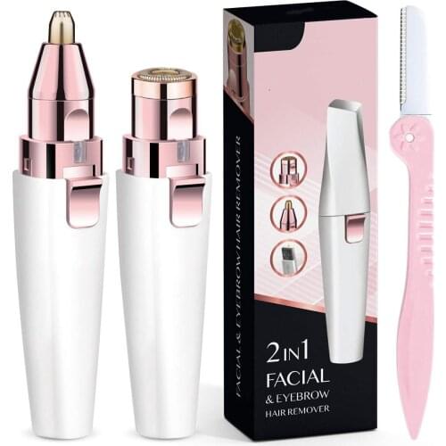 Eyebrow Trimmer 2 in1 USB Rechargeable Facial Hair Remover For Women & with Built in LED Light-Remove Pain Free For Facial Hair