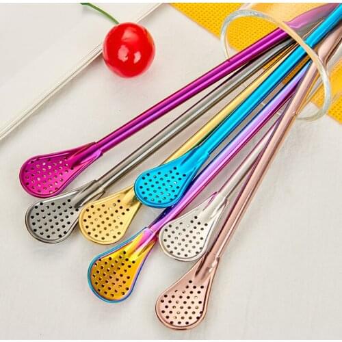 Creative Economic Stainless Steel Golden Straw Coffee Tea Cocktail Spoon New Year Christmas Teaspoon