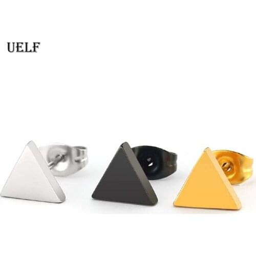 Uelf Korean Cool Punk Style Earrings for Men Women Titanium Steel Triangle Stud Earrings Statement Jewelry Piercing Ear Stud