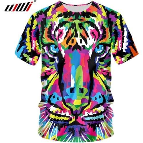 UJWI Man Colorful mosaic tiger O Neck Tshirt Mens 3D Harajuku Oversized Tee Shirt Printed Animal Fitness T-shirt