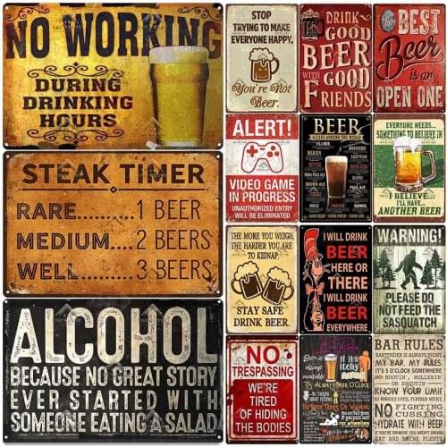 Beer Metal Sign Plaque Metal Vintage Pub Funny Tin Sign Wall Decor for Pub Club Man Cave Bar Decoration Tin Plates 20x30CM