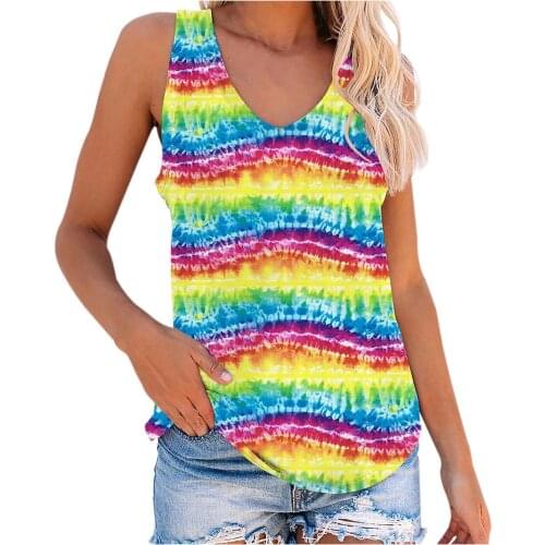 Striped Womens Blouse Plus Size Tie-dye Printing Womens Tops And Blouses Summer Tank Womens Shirt Blusas Mujer De Moda 2021