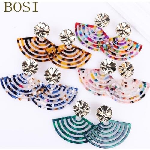 Boho semicircle Acrylic Leopard Earrings for Women Resin Fashion acetic acid Jewelry Metal Geometric Drop Earings statement