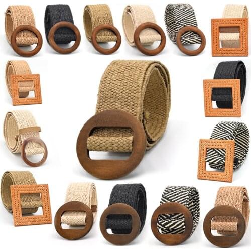Rope Braiding Women Belt Round Square Buckle Skirt Belt Vintage Knitted Waist Belt Hand-Woven Elastic Belt For Women