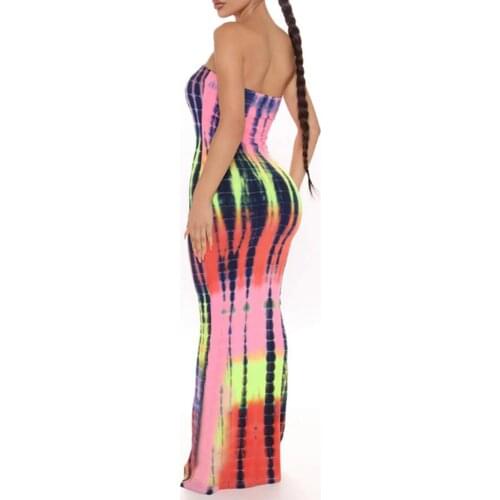 Women Summer Dresses Tube Top Stripe Floor Length Sleeveless Slim Leisure Backless Sexy Dress