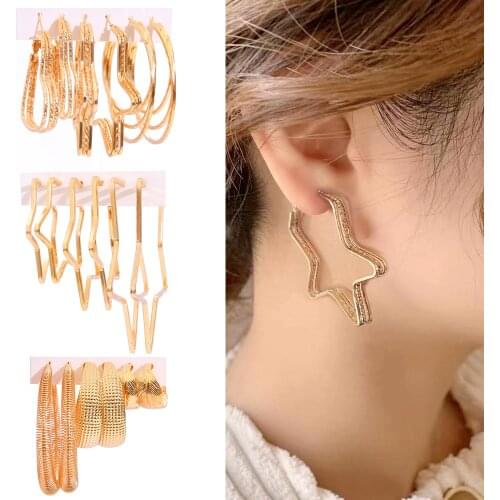 1Set Womens Earrings Set Retro Korean Geometric Stud Earrings for Women Korean Gold Small Metal Pearl Earring Trend Jewelry