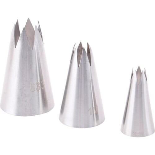 1 Set 3pcs Different Style Stainless Steel Fondant Cake Nozzles Piping Nozzles Pastry Tips Decorating Tool