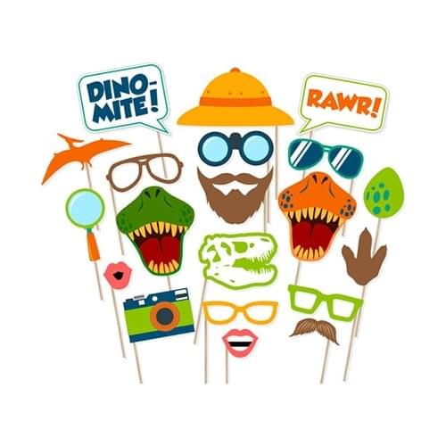 20pcs Boy Baby Shower Happy Birthday Party Photo Booth Prop Dinosaur Theme DIY Cartoon Photobooth Props PZ050