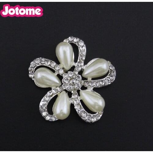 28mm DIY Decoration Clear Rhinestone Pearl Flower Flatback Button