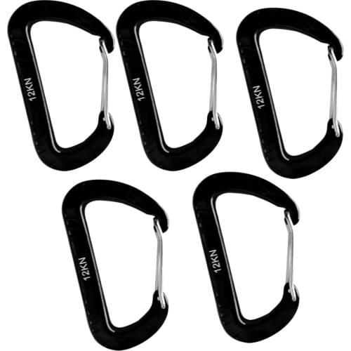 5pcs/set D Shaped 12KN Wire Gate Hammock Hooks Outdoor Hiking Camping Mountaineering Carabiners Clips Keychain 80 x 48mm