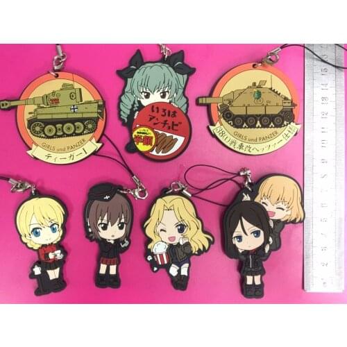 7PCS/LOT GIRLS and PANZER Keychian Nishizumi Miho saori takebe yukari akiyama Reizei Mako Nishizumi rubber mobile phone strap