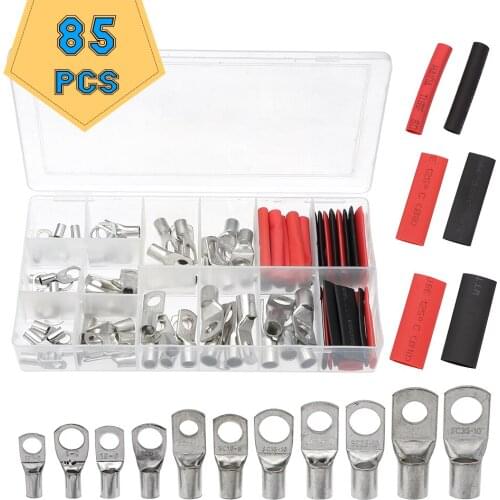 85Pcs Tinned Copper Ring Lug Terminal Connector With Solder Seal Terminal Ring Kit Cable Heat Shrink Tubing Electrical Equipment