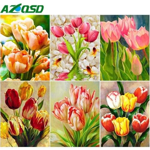 AZQSD 5D Diamond Painting Tulip Cross Stitch Kit Handicraft Diamond Embroidery Flowers Mosaic Picture Of Rhinestones Home Decor