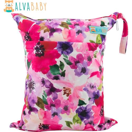 Alvababy 1pc Reusable Waterproof Fashion Wet Dry Diaper Bag Double Pocket Cloth Handle Wetbag