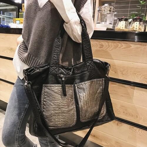 Big Bags For Women 2020 Black Soft Leather Hobo Bag Large Capacity Shopper Tote Crocodile Crossbody Handbags Purses Travel Bag