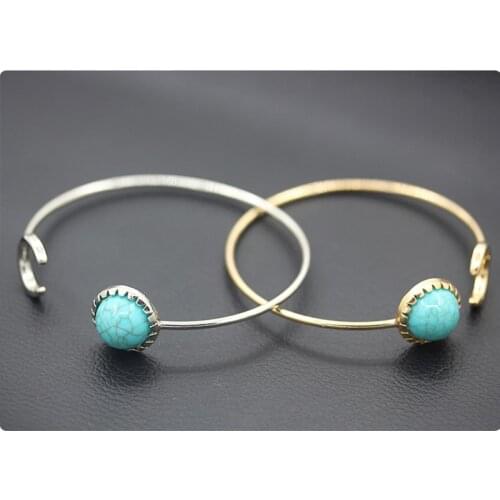 New Womens Geometric Bule Resin Exquisite Moon Pattern Bracelet Simple Metal Bracelet for Fashion Jewelry for Women