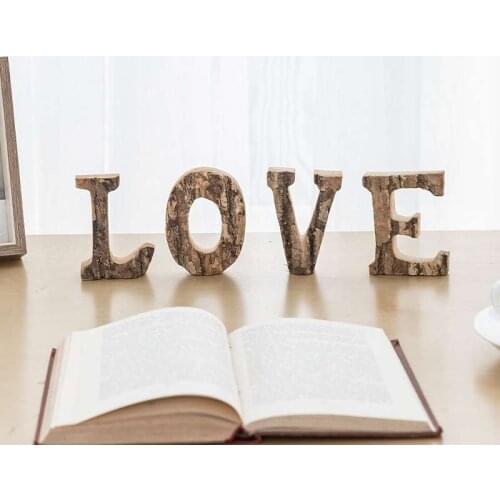 10CM Letter Decoration Home Decoration Wooden Letters Real Bark Solid Wood Retro Wooden Alphanumeric Ornaments DIY Decorations