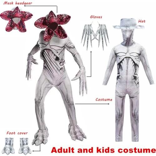 Fortress Cosplay Demogorgon skin Costume for Kids Halloween Stranger Things 3 Scary Carnival Party Creepy Zombie Zentai Bodysuit
