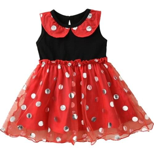 Baby Sleeveless Party Dress with Doll Collar Dot Printing Sequins High Waist Version Summer Clothing