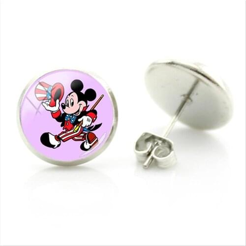 Disney Creative Design Stud Earrings Mickey Wild Adventure Multi-model Picture Glass Cabochon Lady Personality Stud Earrings