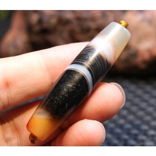Energy Tibetan Old Agate Silkworm Line Healer Medicine dZi Bead Amulet Pendant A Timestown zhang