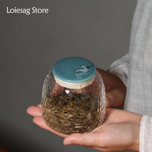 Loiesag Seal Hammer Texture Glass Tea Caddy Candy Jar Dried Fruit Container Spice Storage Tank Home Tea Caddy Tea Set Supplies