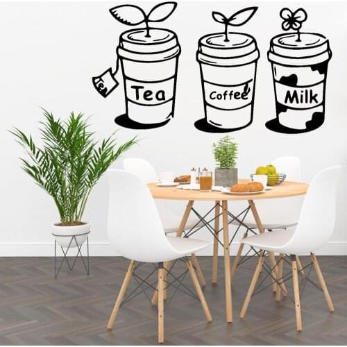 Art Wall Decal Tea Coffee Mike Cartoon Pattern House Decoration Kitchen Kids Room Vinyl Interior Cafe Shop Window Sticker Y689