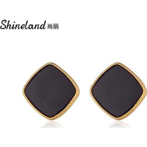 Shineland Classic Square Stud Earrings for Women Simple Fashion Black Metal Brincos Wholesale Factory Jewelry Christmas Gift