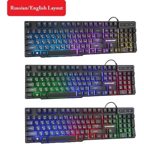 Wired Gaming Keyboard Mechanical Feeling Backlit Keyboards USB 104 Keycaps Russian Keyboard Waterproof Computer Game Keyboards