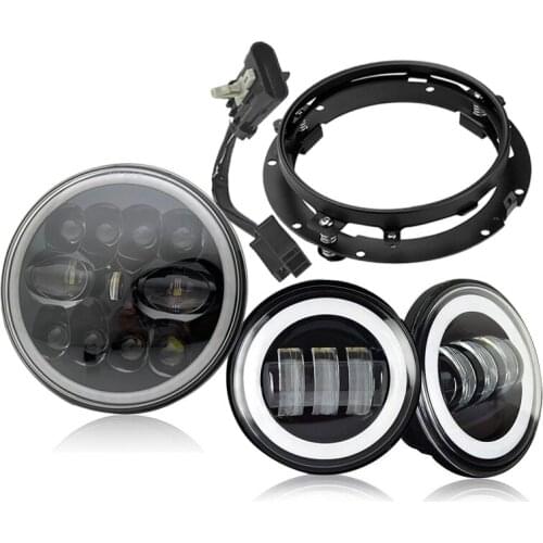 Motorcycle headlight kit 7" LED Moto Headlight with 4-1/2"4.5" Led Fog Light 7" Bracket Adapter Ring for Motorcycle