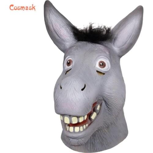 Cosmask Halloween Cute Realistic Happy Donkey Latex Mask Adult Full Face Latex Mask Halloween Masquerade Cosplay Party Mask