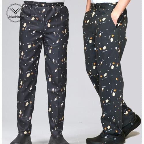 Food Service Icecream Printing Kitchen Adjustable Waistband Chef Pants Cotton Cook Trousers