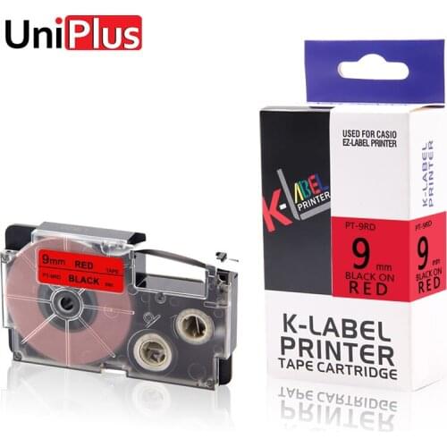 UniPlus XR 9RD EZ Label Tapes Compatible KINGJIM CASIO Printer Ribbon XR-9RD Black on Red 9mm for Casio KL-M40 KL-M50 KL-S10