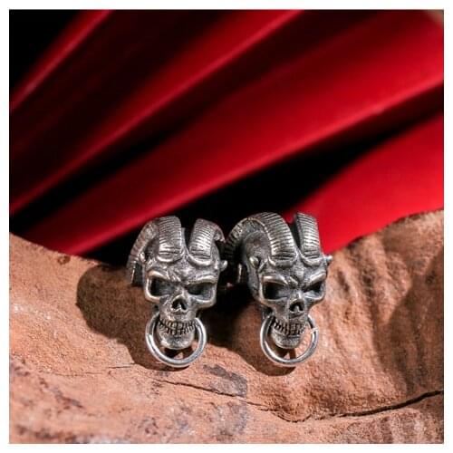 Personality Demon Satan Ram Skull Stud Earrings Nordic Retro Viking Earrings Pirate Biker Jewelry for Men Women Party Earrings