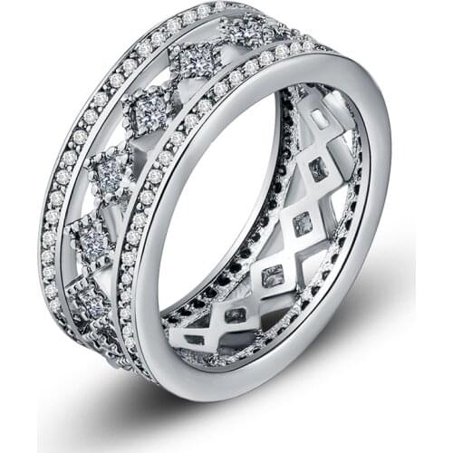 Megin D Hot Sale Vintage Silver Planted Hollow Zircon Copper Rings for Men Women Couple Family Friend Fashion Gift Jewelry