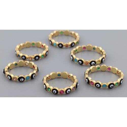 Fashion Bohemian Rainbow Turkish Evil Eye Rhinestone Filled Rings For Women Vintage Boho Devil Ring Enamel Jewelry Mujer Bijoux