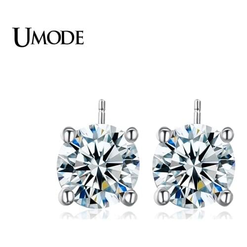 UMODE Bridal Fashion Jewelry Rhodium color AAA Cubic Zirconia Stud Earrings For Women Birthday Gift Bijoux AUE0142