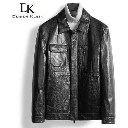 Men Genuine Leather Jacket Real Cow Leather Jackets Casual Short Black Pockets 2020 Autumn New Coat for Man N2026