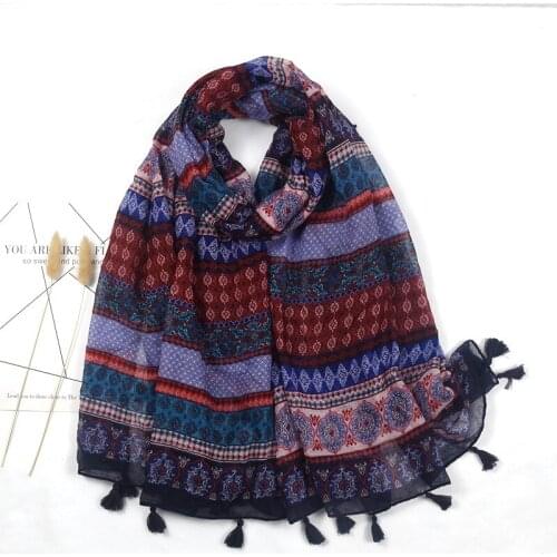 2021 New Geometry Print Tassel Scarf Shawls Long Soft Beach Head Scarves Hijab Wrap