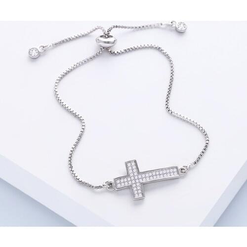 OCESRIO Cubic Zirconia Jesus Silver Color Cross Bracelet Lucky Charm Bracelet with Cross Women Jewelry Accessories brt-a16
