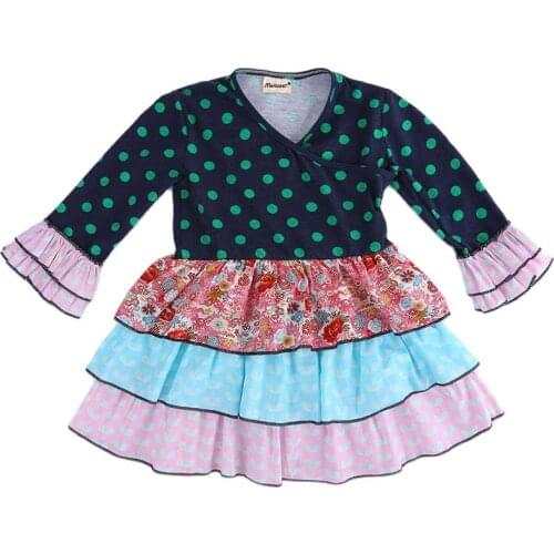 Fall/Autumn Cute Toddler Kid Baby Girl Christmas Cartoon Cross-Over Collar Long Sleeve Party Clothes 2-8T Princess Fashion Dress