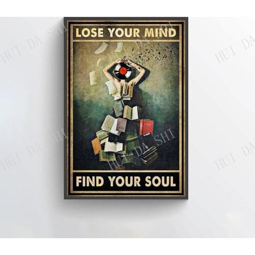Books Poster - Lose Your Mind Find Your Soul Poster, Vintage Books Wall Art, Pot Head Music Notes Prints, Vinyl Music Poster