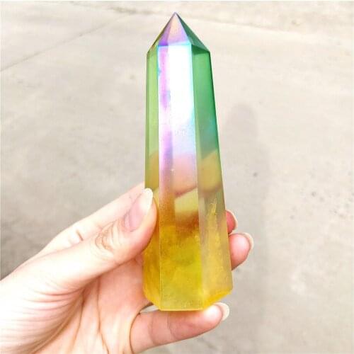 Natural Raw Quartz Crystal Double Color Gradient Plating Process Wand Electroplated Tower