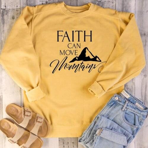 Graphic Young Girl Street Style Religion Christian Bible Pure Cotton Pullovers Vintage Tops Faith Can Move Mountains Sweatshirt