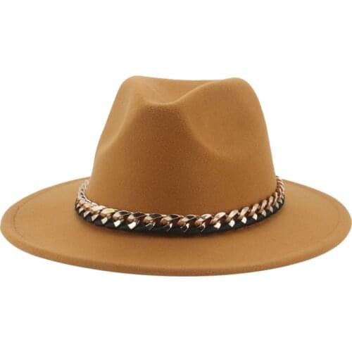 Fedoras black khaki womens hat panama men hat church felt chain belt cowboy casual luxury winter hats for women sombrero hombre