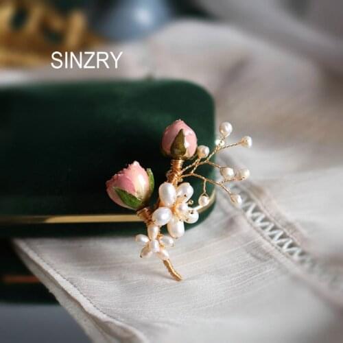 SINZRY elegant handmade freshwater pearl preserved real rose flower sweety suit brooches pin lady fashion jewelry