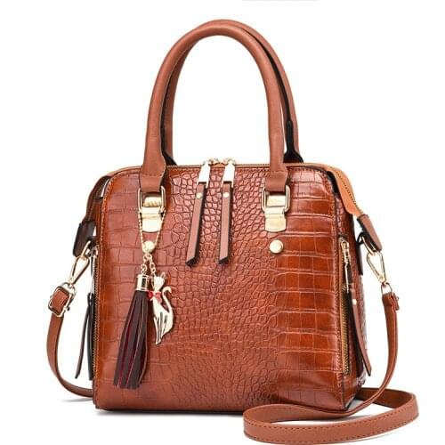 Shoulder Bags for Women Messenger Ladies Shoulder Bag Luxury Alligator Handbags 2021 Big Capacity Pu Leather Tassel Crossbody