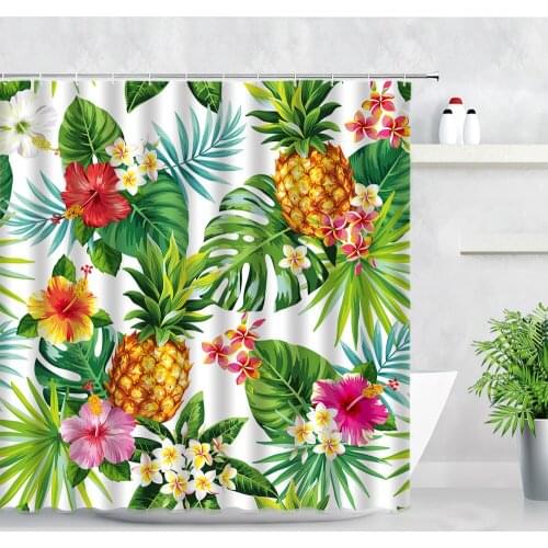Fruit Pineapple Shower Curtains Green Tropical Plant Palm Leaf Flower Printing Waterproof Fabric Bathroom Decor Bath Curtain Set