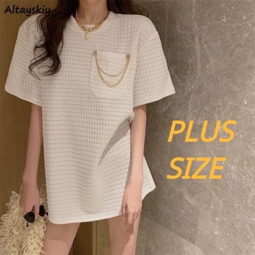 Plaid T-shirts Women with Chain Korean Style Chic Trendy Popular Leisure All-match College Students Ulzzang Female Top Summer